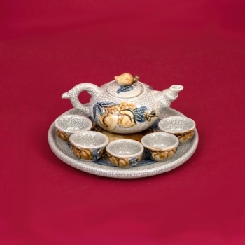Bộ trà thờ đắp nổi men rạn cao cấp Bát Tràng