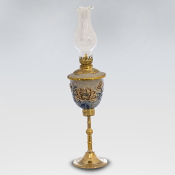 Đèn dầu men rạn chân đồng quả dẹp