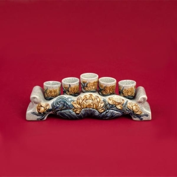 Kỷ ngai Sen đắp nổi men rạn Bát Tràng 5 ly