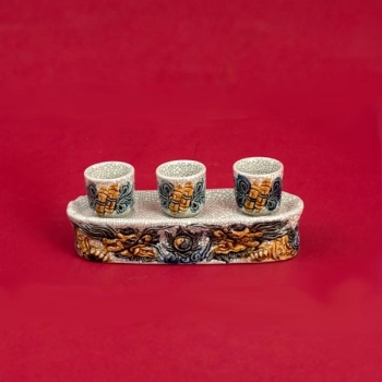 Kỷ Rồng thẳng đắp nổi men rạn Bát Tràng 3 ly