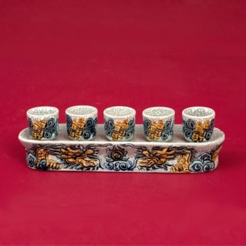 Kỷ Rồng thẳng đắp nổi men rạn Bát Tràng 5 ly