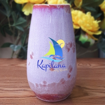 Lọ hoa men kết tinh in logo boom hồng