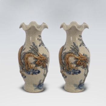 Lọ hoa men rạn Rồng cổ lượn