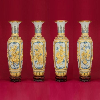 Lọ lộc bình đắp nổi men rạn Long Ly Quy Phụng dát vàng cao cấp Bát Tràng