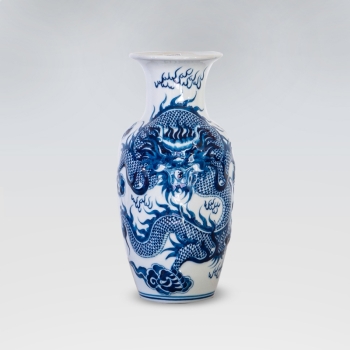 Lọ rồng miệng bằng trắng xanh khắc nổi H32