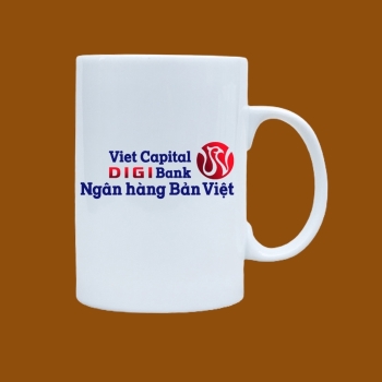 Ly sứ quà tặng Bát Tràng trắng in logo Viet Capital