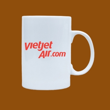 Ly sứ quà tặng Bát Tràng trắng in logo VietJet