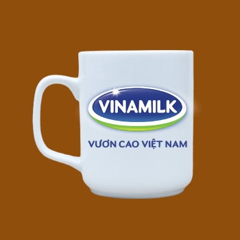 Ly sứ quà tặng Bát Tràng trắng in logo Vinamilk