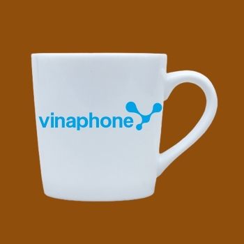 Ly sứ quà tặng Bát Tràng trắng in logo Vinaphone