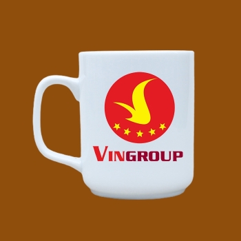 Ly sứ quà tặng Bát Tràng trắng in logo Vingroup