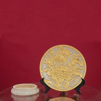 Mâm bồng men rạn đắp nổi Sen dát vàng cao cấp Bát Tràng