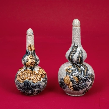 Nậm rượu 2 bầu men rạn đắp nổi Phượng/Sen cao cấp Bát Tràng