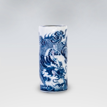 Ống hương đại rồng trắng xanh khắc nổi vẽ tay
