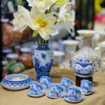 Set ấm chén men lam cao cấp mẫu 01